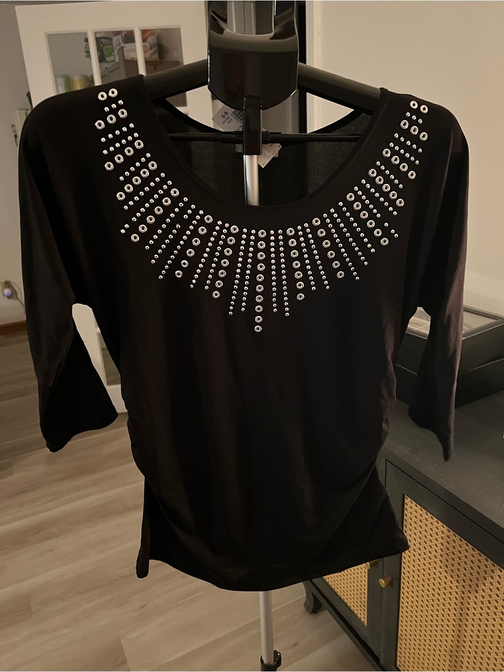 Studded Scoop Neck Women’s Top - Black NWT